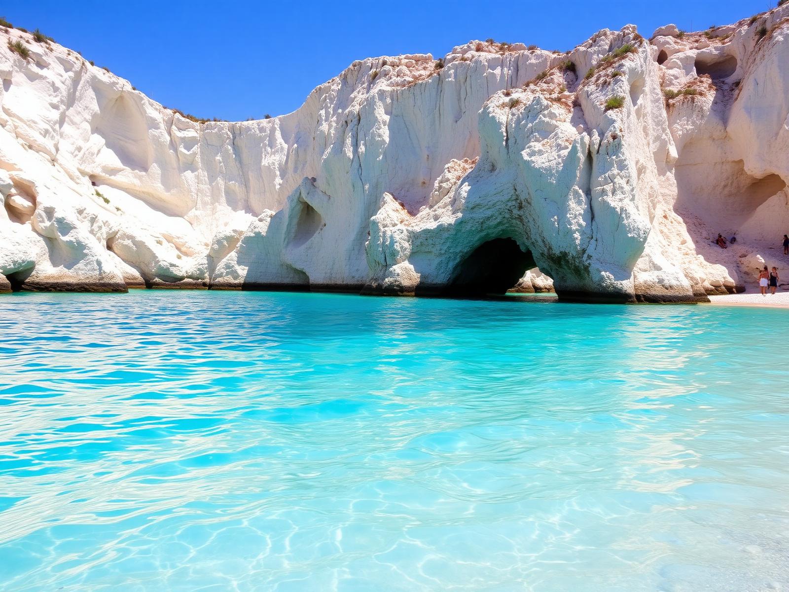 White limestone cliffs and turquoise water at Lalaria beach, Skiathos